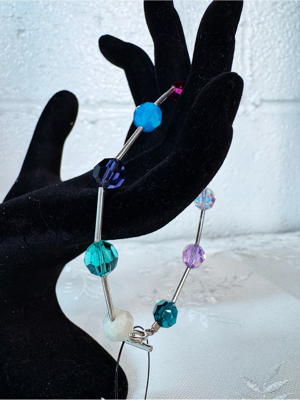 Swarovski Multicolor Crystal Bead /Sterling Bracelet - Blue, Teal & Purple